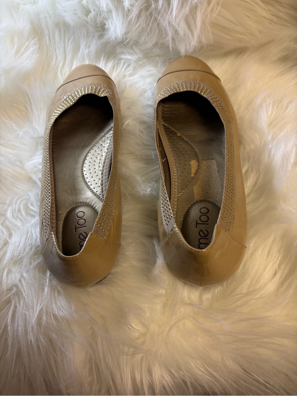 me too Patent‎ Beige Ballet Flats with Rhinestone Accent